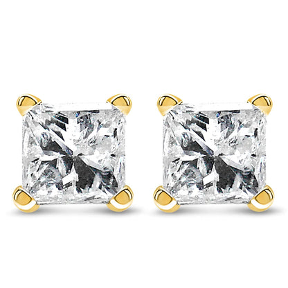 14K Yellow Gold 1/2 Cttw Princess Cut Diamond Solitaire Stud Earrings with Screwbacks (I - J Color, SI2 - I1 Clarity) - Jaazi Intl