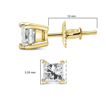 14K Yellow Gold 1/2 Cttw Princess Cut Diamond Solitaire Stud Earrings with Screwbacks (I - J Color, SI2 - I1 Clarity) - Jaazi Intl