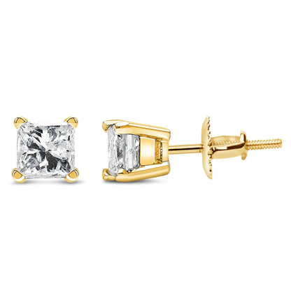 14K Yellow Gold 1/2 Cttw Princess Cut Diamond Solitaire Stud Earrings with Screwbacks (I - J Color, SI2 - I1 Clarity) - Jaazi Intl