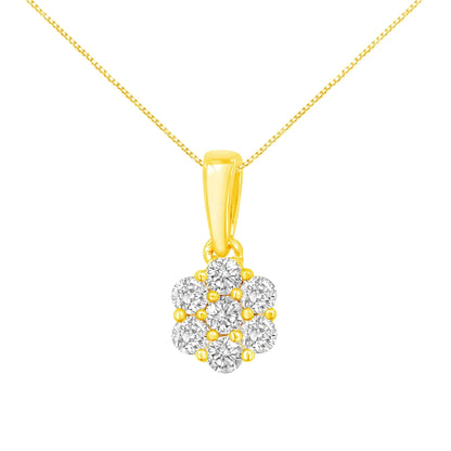 14K Yellow Gold 1/2 Cttw Prong Set, Round - Cut 7 Stone Diamond Flower 18" Pendant Necklace (J - K Color, VS1 - VS2 Clarity) - Jaazi Intl