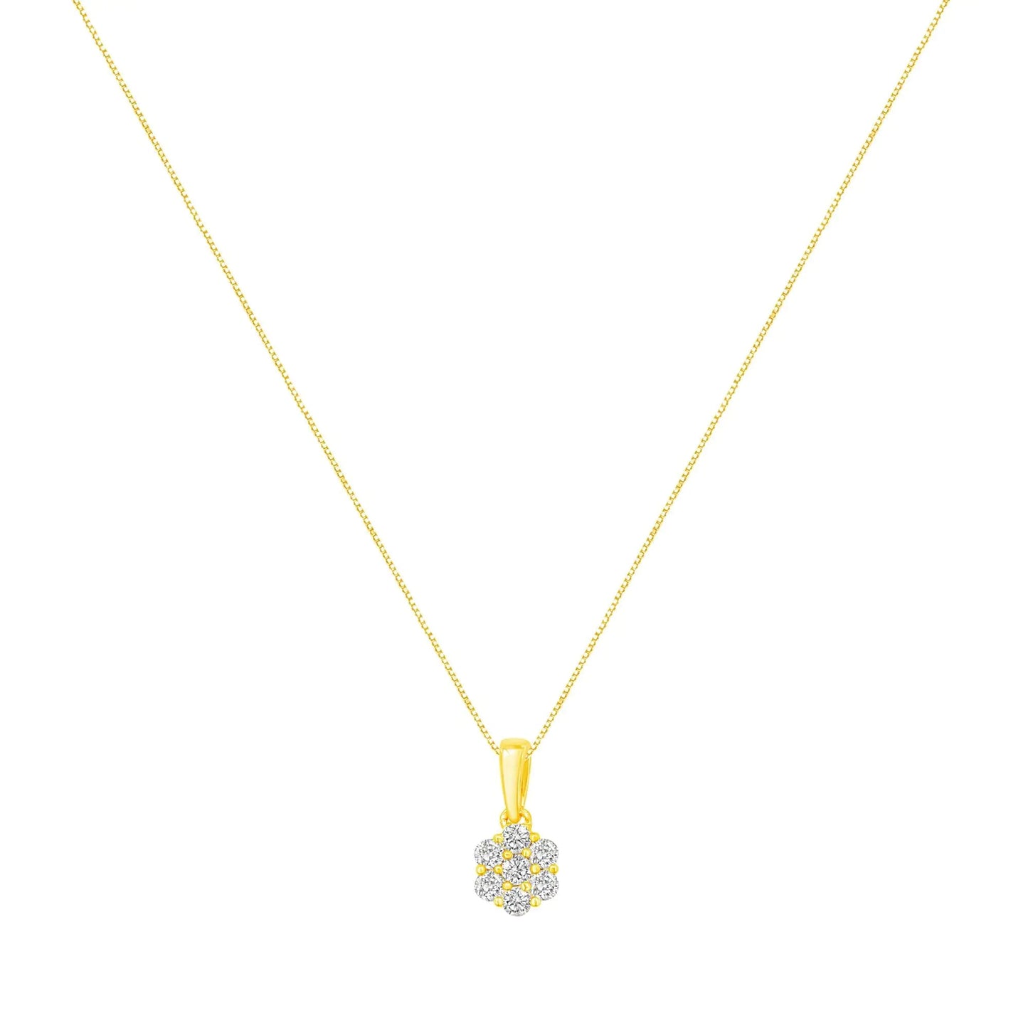 14K Yellow Gold 1/2 Cttw Prong Set, Round - Cut 7 Stone Diamond Flower 18" Pendant Necklace (J - K Color, VS1 - VS2 Clarity) - Jaazi Intl