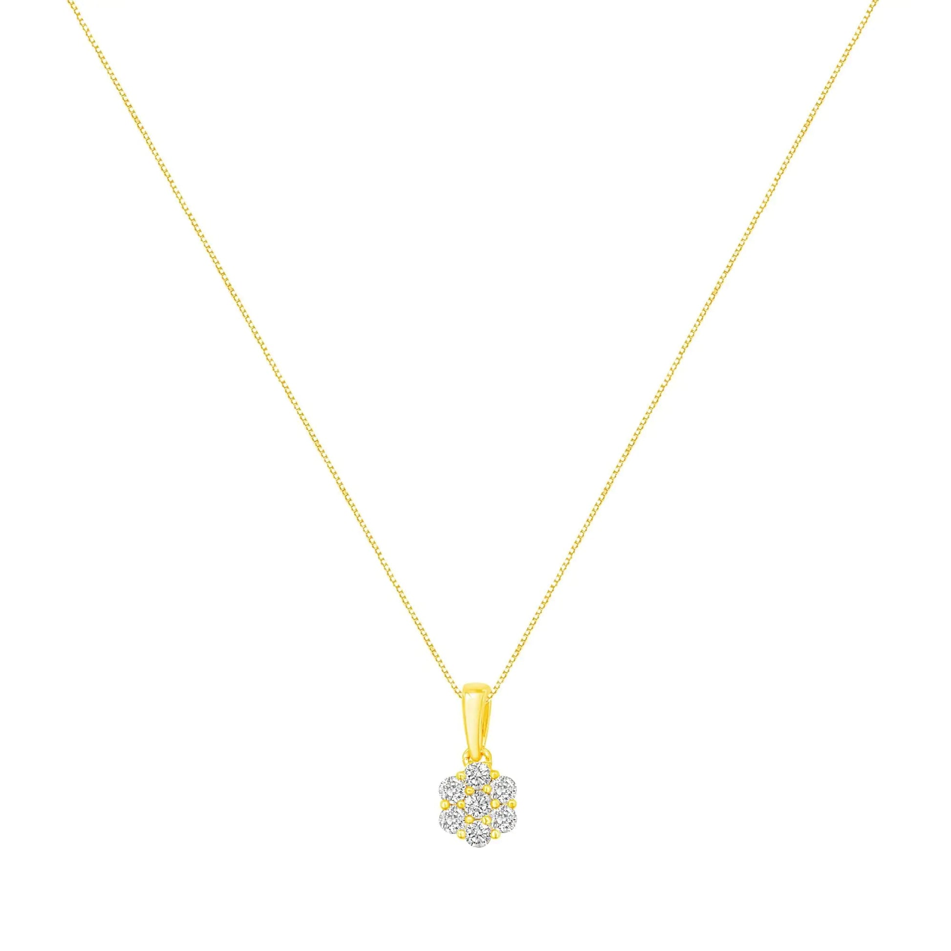 14K Yellow Gold 1/2 Cttw Prong Set, Round - Cut 7 Stone Diamond Flower 18" Pendant Necklace (J - K Color, VS1 - VS2 Clarity) - Jaazi Intl