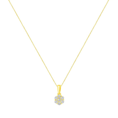 14K Yellow Gold 1/2 Cttw Prong Set, Round - Cut 7 Stone Diamond Flower 18" Pendant Necklace (J - K Color, VS1 - VS2 Clarity) - Jaazi Intl