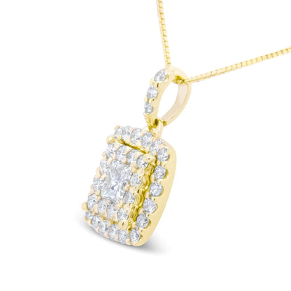 14K Yellow Gold 1/2 Cttw Round and Princess - Cut Diamond Double Halo 18" Pendant Necklace (H - I Color, SI2 - I1 Clarity) - Jaazi Intl