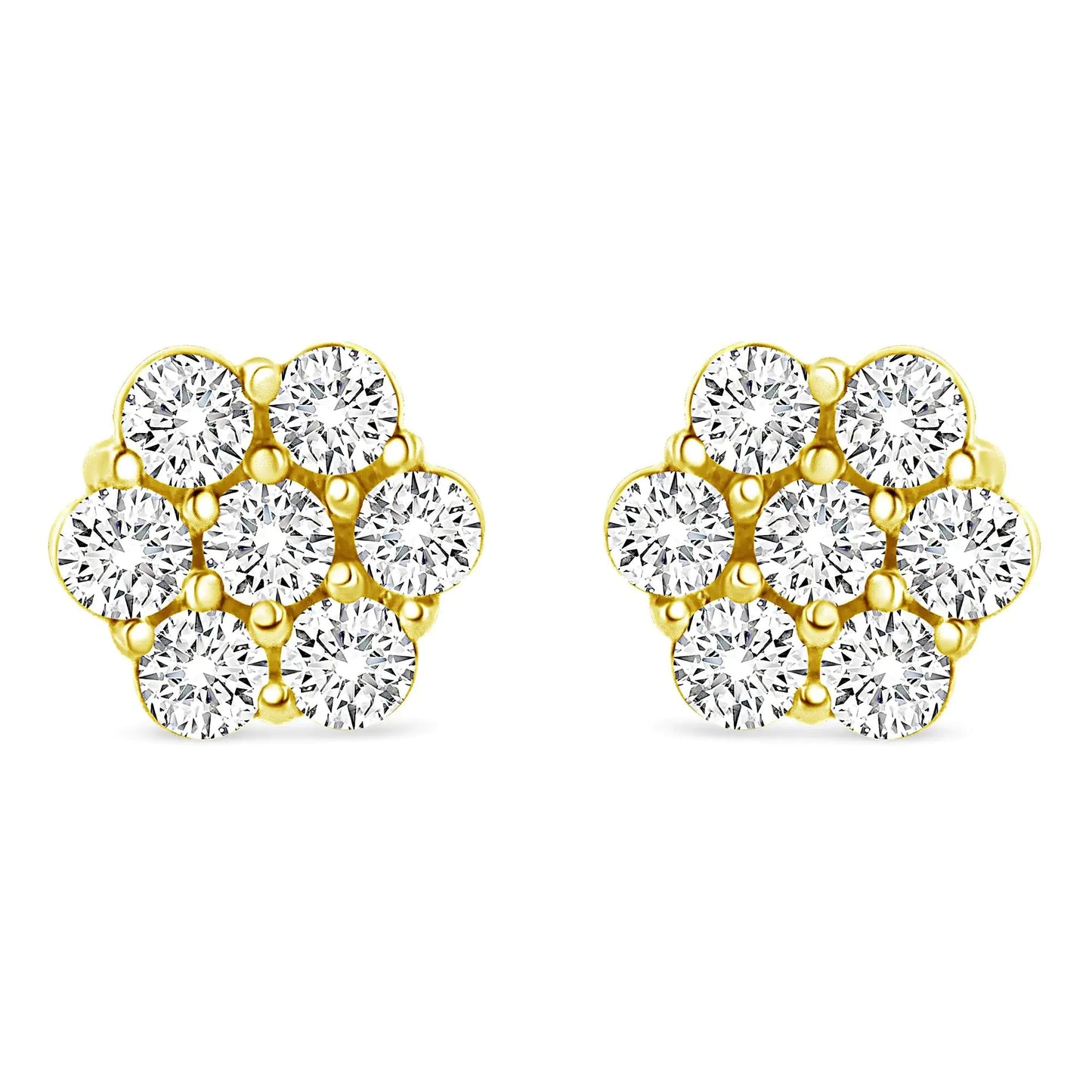 14K Yellow Gold 1/2 Cttw Round Brilliant Cut Diamond Floral Cluster Screwback Stud Earrings (I - J Color, SI2 - I1 Clarity) - Jaazi Intl