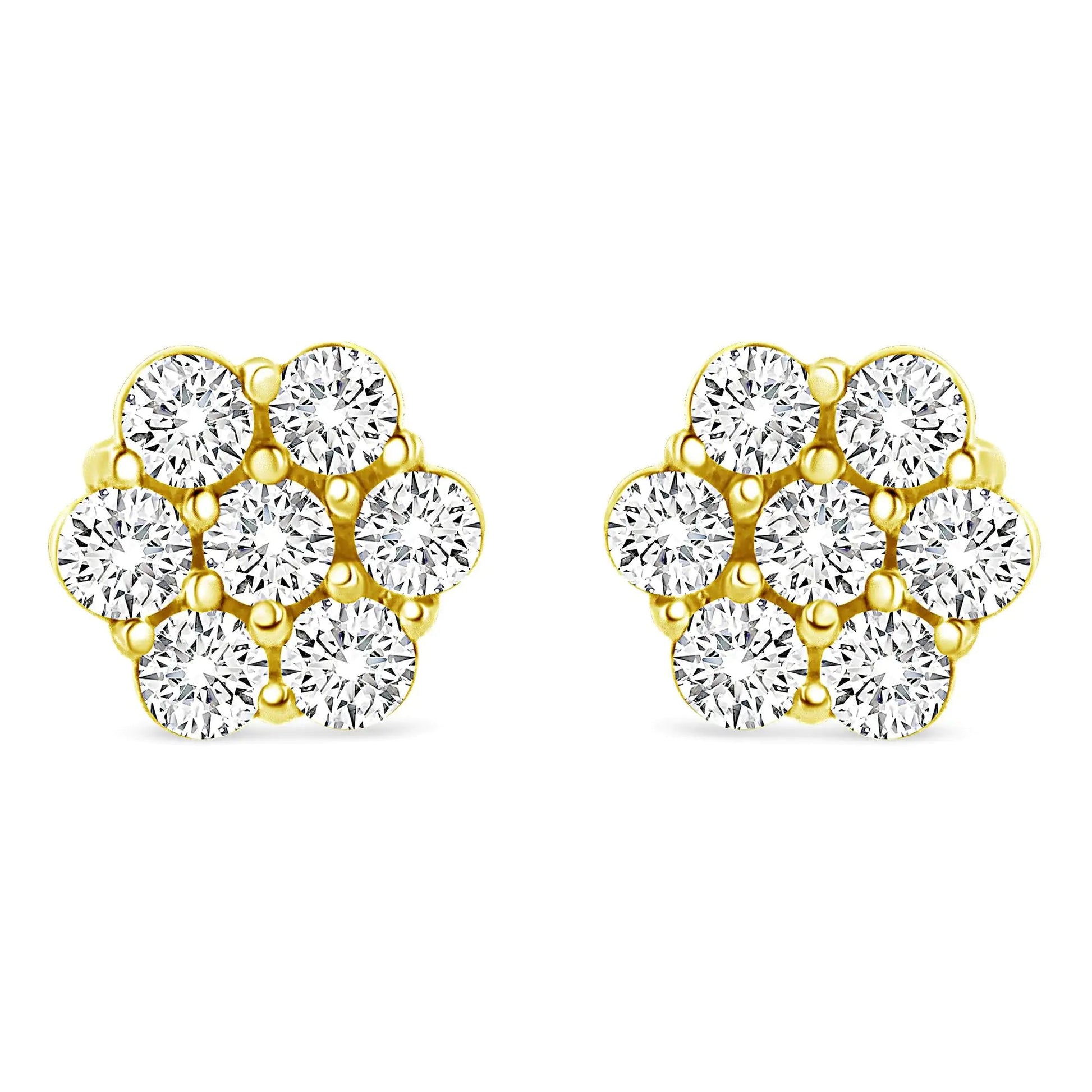 14K Yellow Gold 1/2 Cttw Round Brilliant Cut Diamond Floral Cluster Screwback Stud Earrings (I - J Color, SI2 - I1 Clarity) - Jaazi Intl