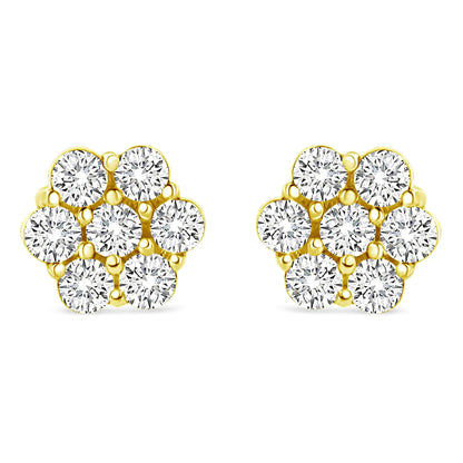 14K Yellow Gold 1/2 Cttw Round Brilliant Cut Diamond Floral Cluster Screwback Stud Earrings (I - J Color, SI2 - I1 Clarity) - Jaazi Intl