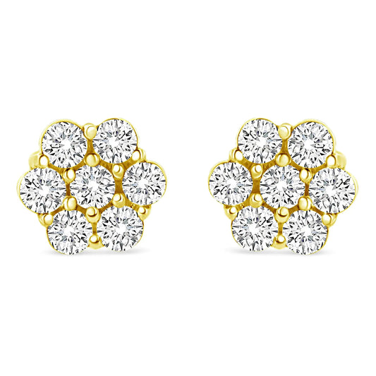 14K Yellow Gold 1/2 Cttw Round Brilliant Cut Diamond Floral Cluster Screwback Stud Earrings (I - J Color, SI2 - I1 Clarity) - Jaazi Intl