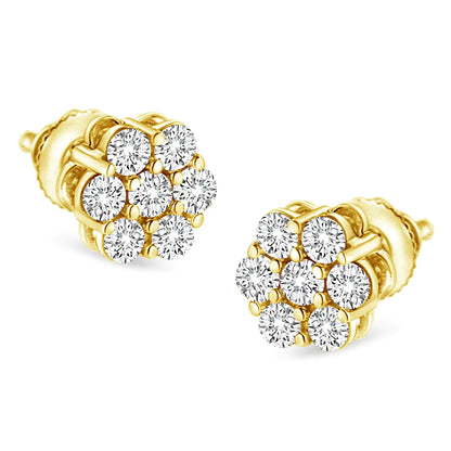 14K Yellow Gold 1/2 Cttw Round Brilliant Cut Diamond Floral Cluster Screwback Stud Earrings (I - J Color, SI2 - I1 Clarity) - Jaazi Intl