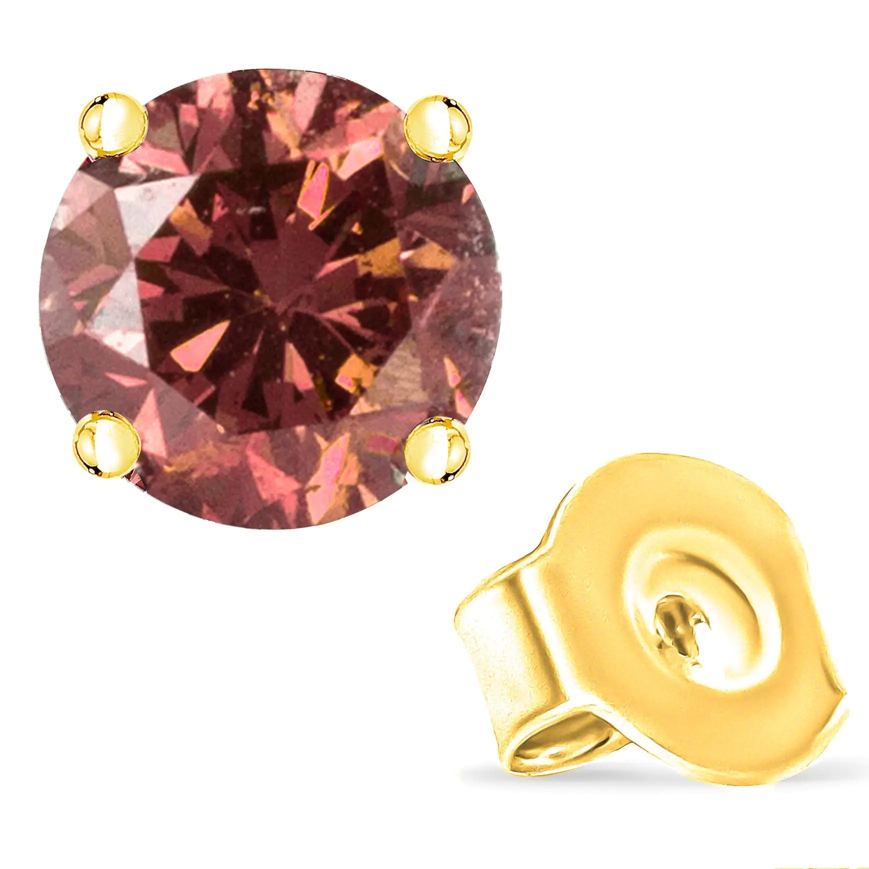 14K Yellow Gold 1/2 Cttw Round Brilliant Cut Lab Grown Pink Diamond 4 - Prong Classic Solitaire Earrings (Pink Color, VVS2 - VS1 Clarity) - Jaazi Intl