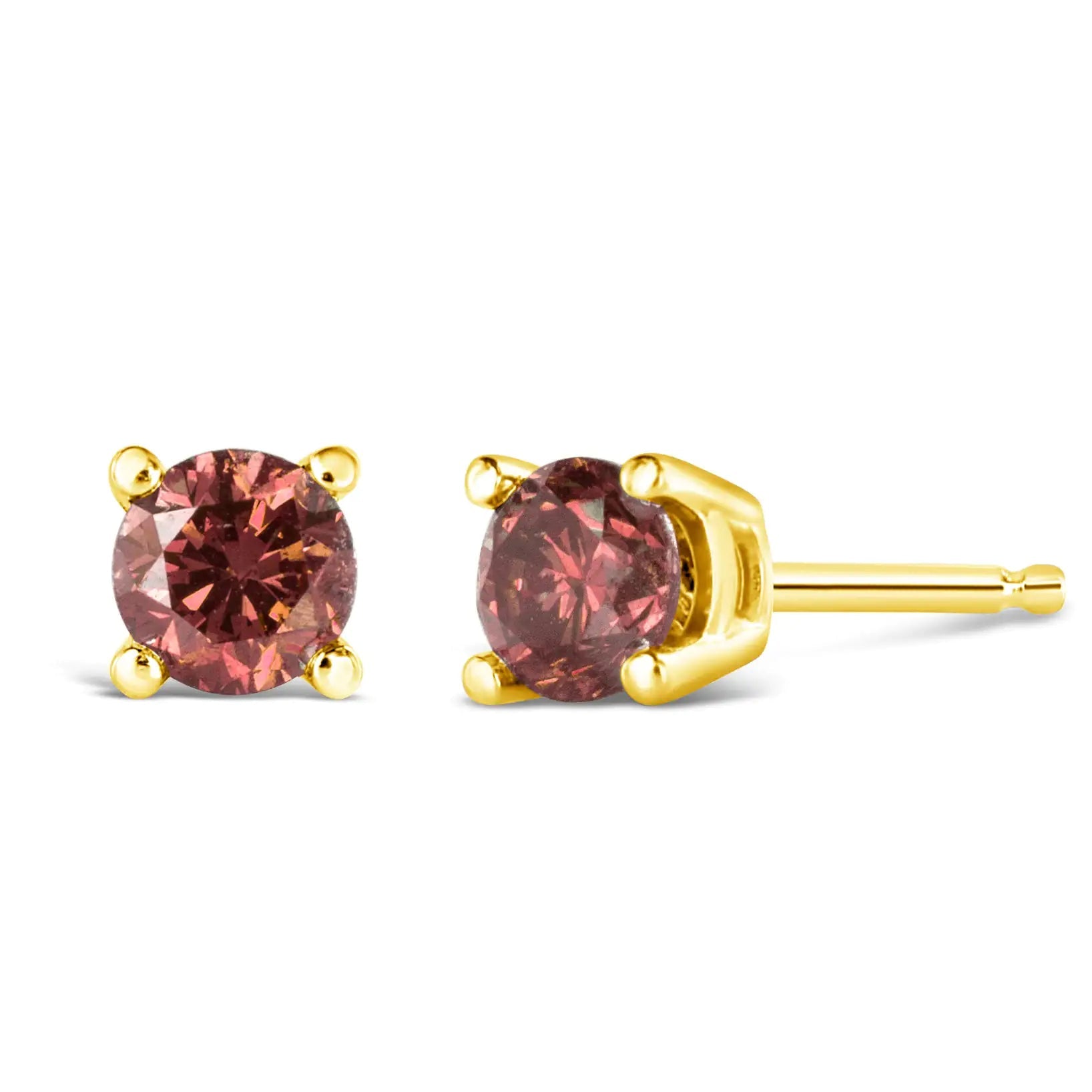 14K Yellow Gold 1/2 Cttw Round Brilliant Cut Lab Grown Pink Diamond 4 - Prong Classic Solitaire Earrings (Pink Color, VVS2 - VS1 Clarity) - Jaazi Intl