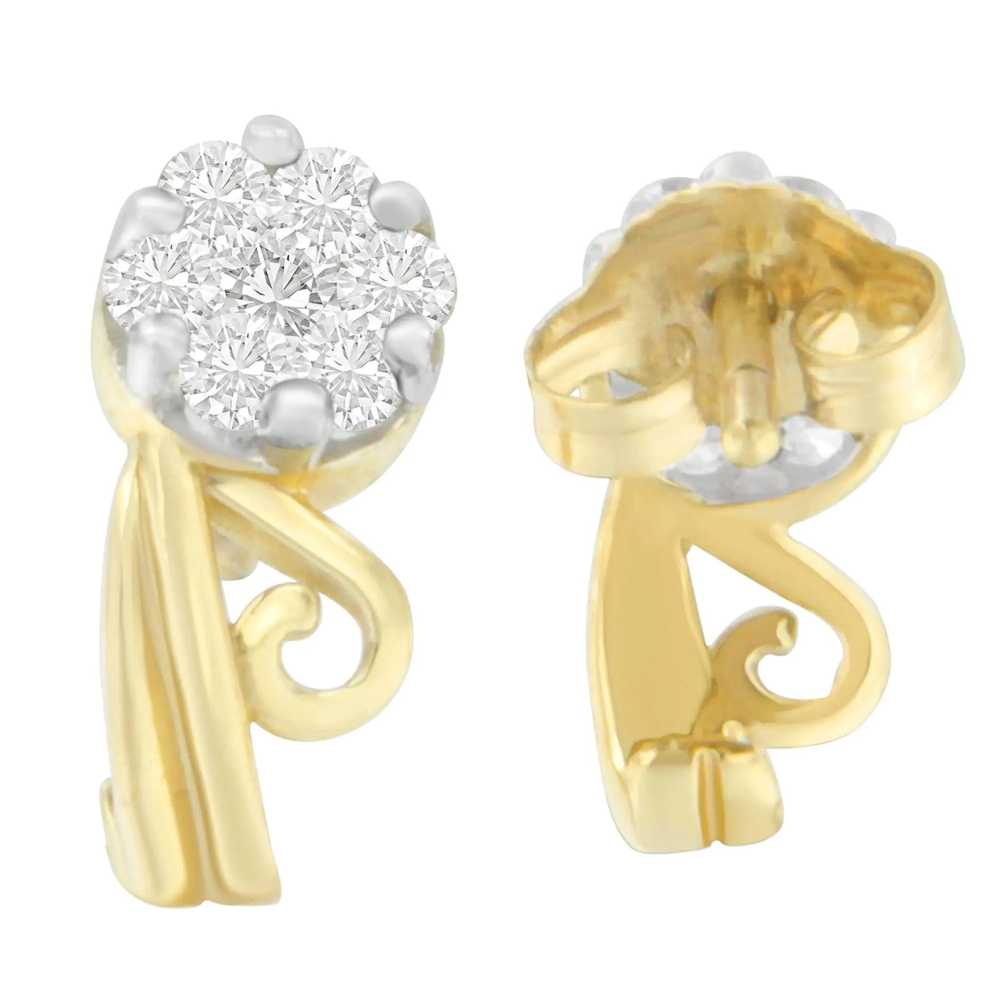 14K Yellow Gold 1/2 cttw Round Cut Diamond Earrings (I - J, SI2 - I1) - Jaazi Intl