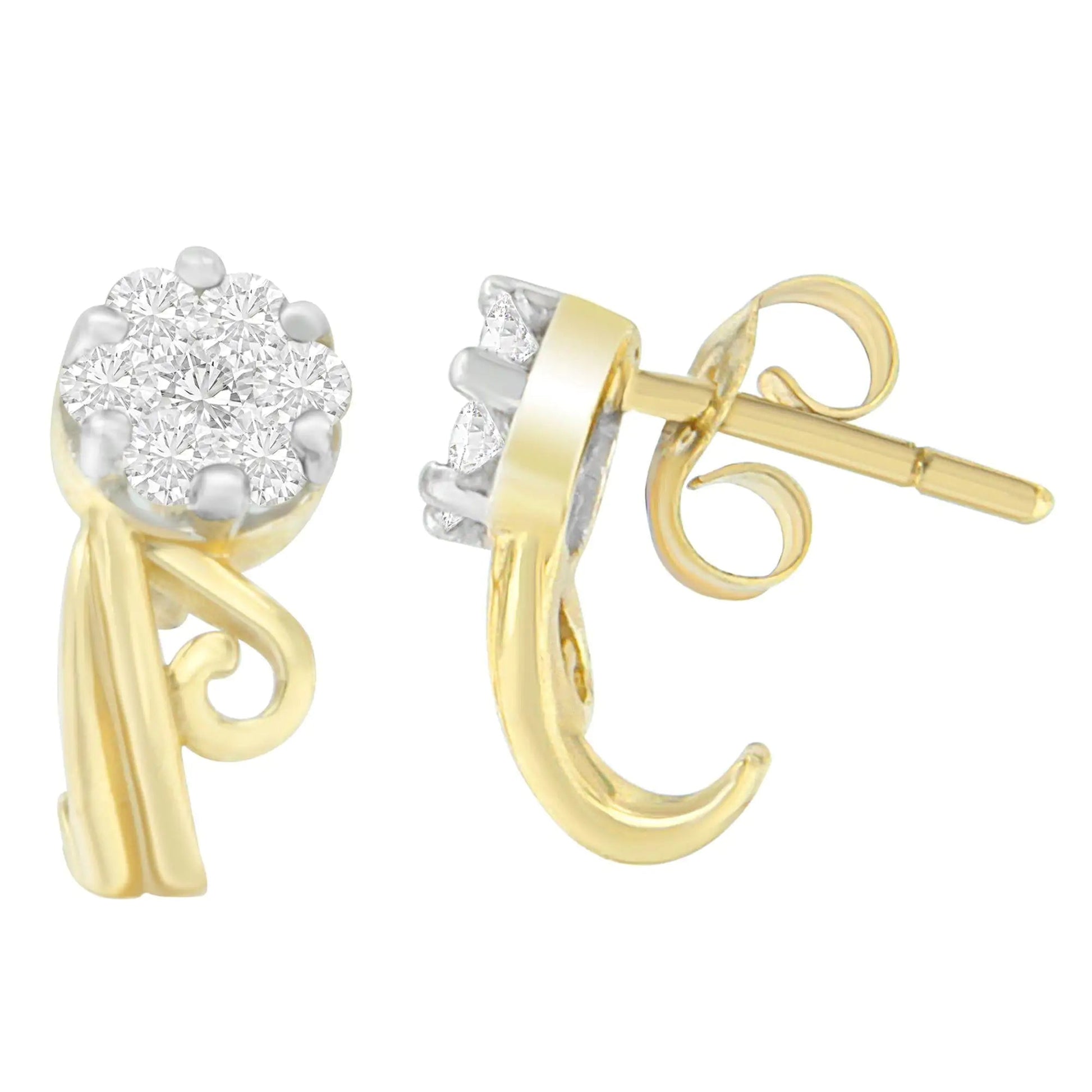 14K Yellow Gold 1/2 cttw Round Cut Diamond Earrings (I - J, SI2 - I1) - Jaazi Intl