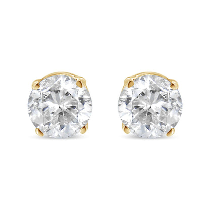 14K Yellow Gold 1/4 Cttw Round Brilliant - Cut Diamond Classic 4 - Prong Stud Earrings (L - M Color, I1 - I2 Clarity) - Jaazi Intl