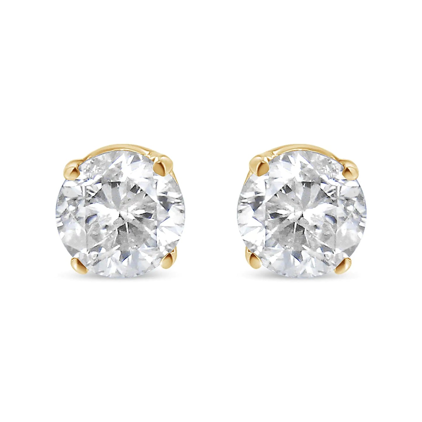 14K Yellow Gold 1/4 Cttw Round Brilliant - Cut Diamond Classic 4 - Prong Stud Earrings (L - M Color, I1 - I2 Clarity) - Jaazi Intl