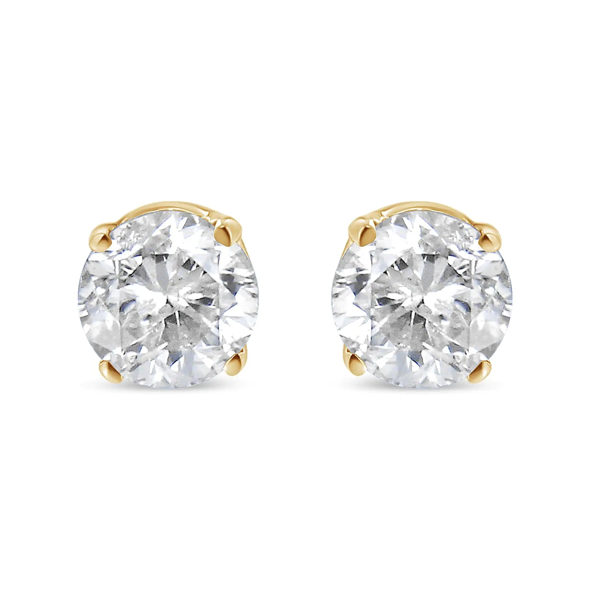 14K Yellow Gold 1/4 Cttw Round Brilliant - Cut Diamond Classic 4 - Prong Stud Earrings (L - M Color, I1 - I2 Clarity) - Jaazi Intl