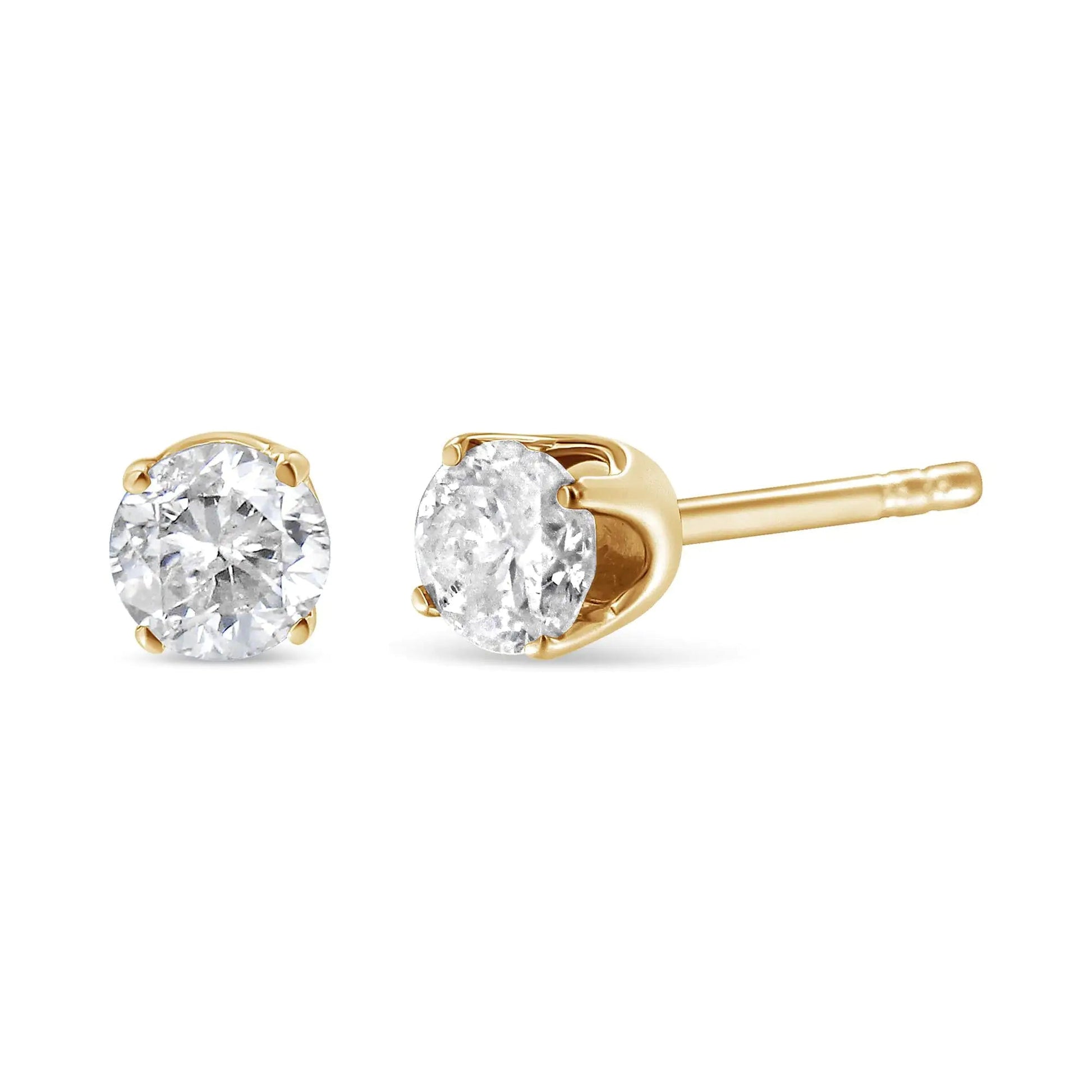 14K Yellow Gold 1/4 Cttw Round Brilliant - Cut Diamond Classic 4 - Prong Stud Earrings (L - M Color, I1 - I2 Clarity) - Jaazi Intl