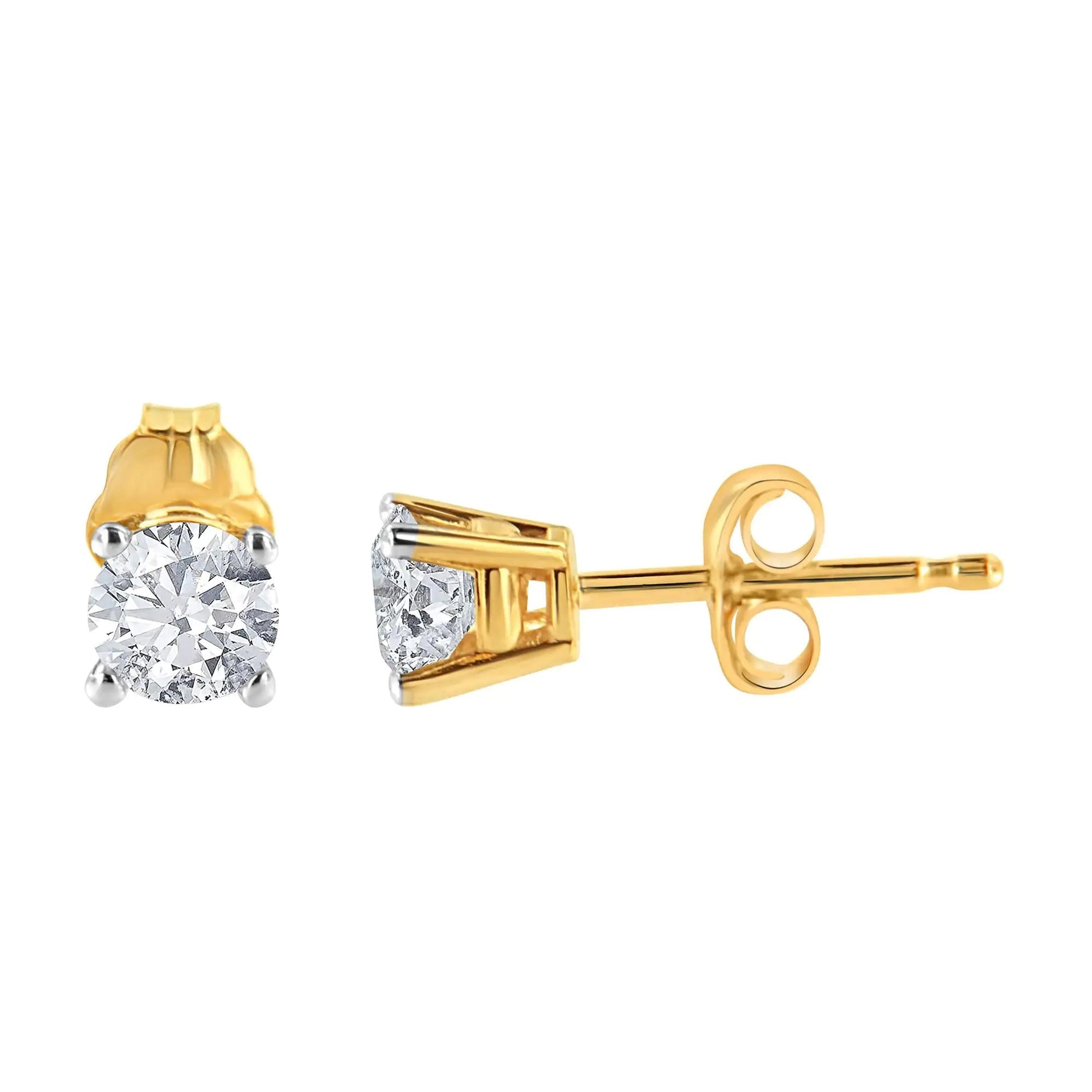 14K Yellow Gold 1/4 Cttw Round Brilliant - Cut Diamond Classic 4 - Prong Stud Earrings (L - M Color, I1 - I2 Clarity) - Jaazi Intl