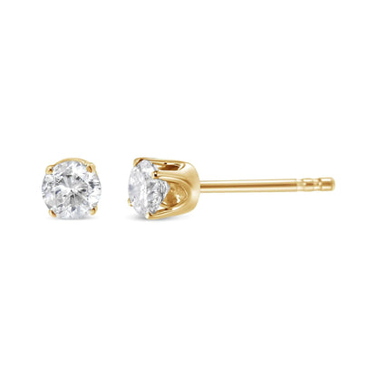 14K Yellow Gold 1/4 Cttw Round Brilliant - Cut Diamond Classic 4 - Prong Stud Earrings (L - M Color, I1 - I2 Clarity) - Jaazi Intl