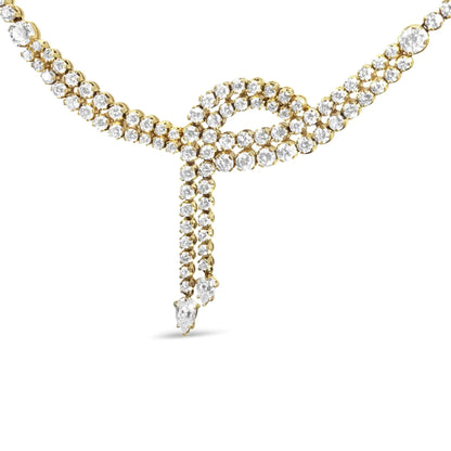 14k Yellow Gold 17.0 Cttw Diamond Double Row Lariat 18" Inch Tennis Necklace with Pear Shape Diamond Drop Tips (I - J Color, VS2 - SI1 Clarity) - Jaazi Intl