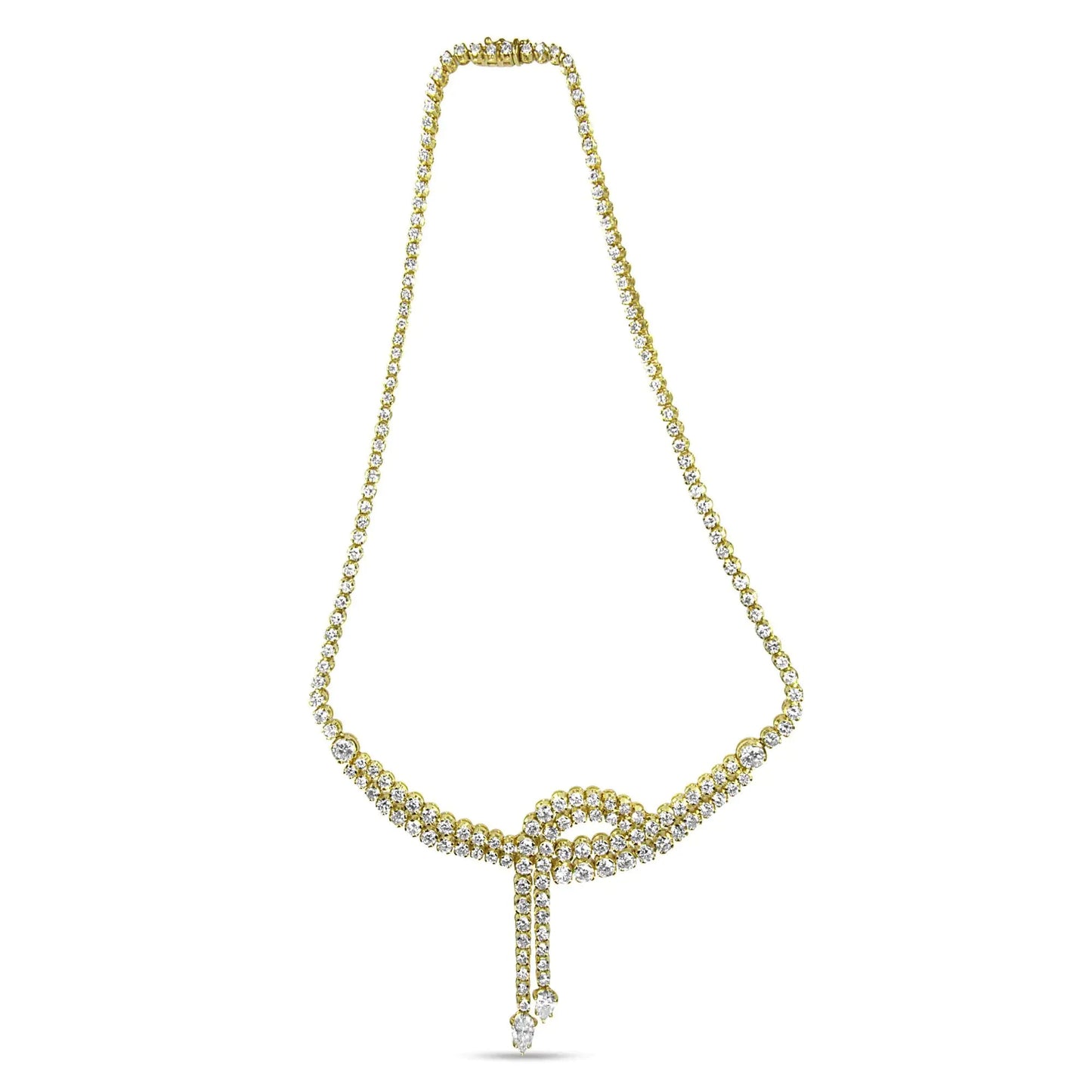 14k Yellow Gold 17.0 Cttw Diamond Double Row Lariat 18" Inch Tennis Necklace with Pear Shape Diamond Drop Tips (I - J Color, VS2 - SI1 Clarity) - Jaazi Intl