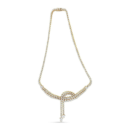 14k Yellow Gold 17.0 Cttw Diamond Double Row Lariat 18" Inch Tennis Necklace with Pear Shape Diamond Drop Tips (I - J Color, VS2 - SI1 Clarity) - Jaazi Intl