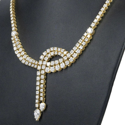 14k Yellow Gold 17.0 Cttw Diamond Double Row Lariat 18" Inch Tennis Necklace with Pear Shape Diamond Drop Tips (I - J Color, VS2 - SI1 Clarity) - Jaazi Intl