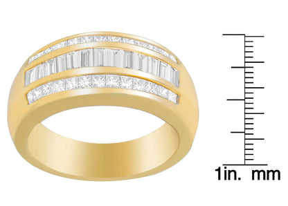 14K Yellow Gold 1ct. TDW Princess and Baguette - Cut Diamond Ring(H - I, SI1 - SI2) - Jaazi Intl