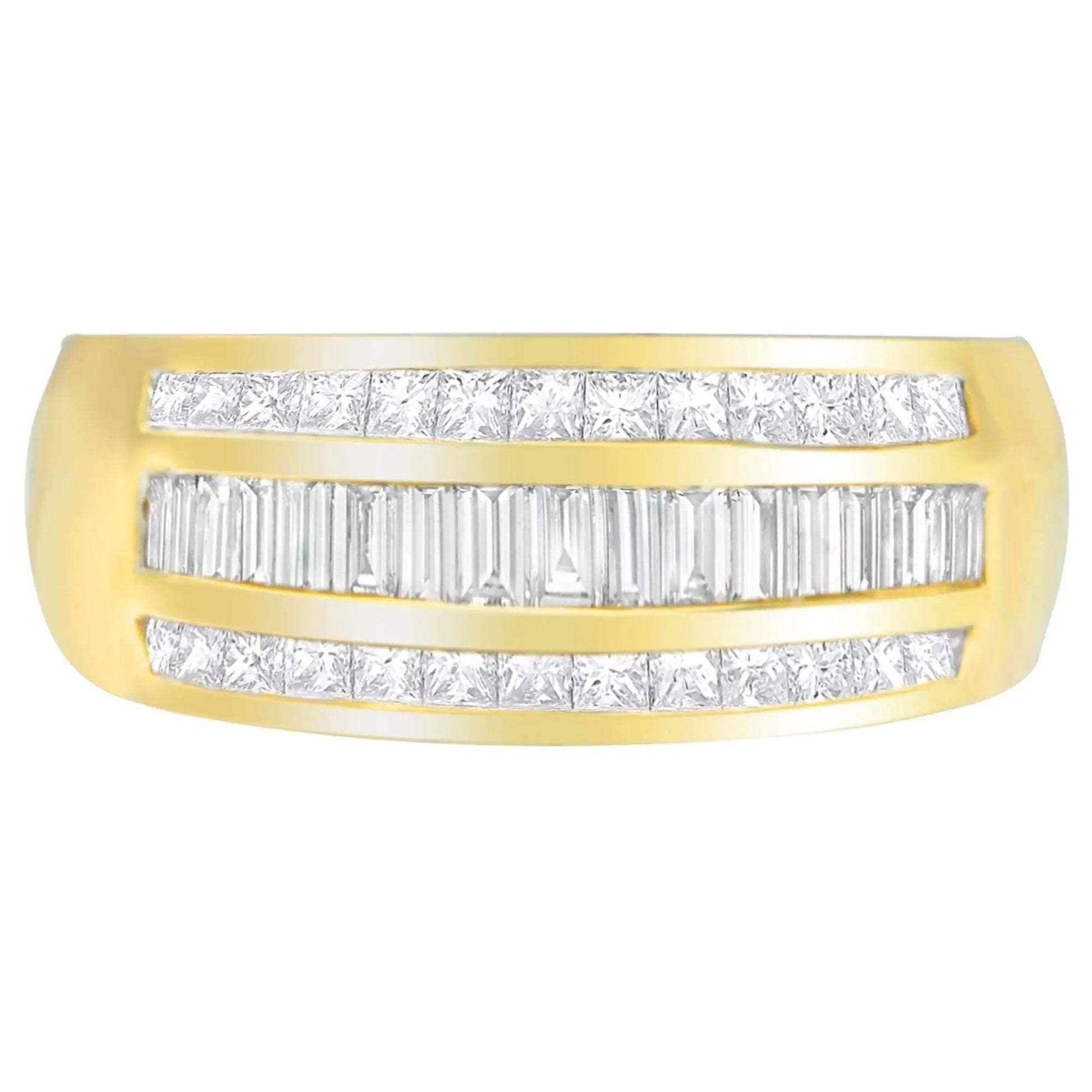 14K Yellow Gold 1ct. TDW Princess and Baguette - Cut Diamond Ring(H - I, SI1 - SI2) - Jaazi Intl