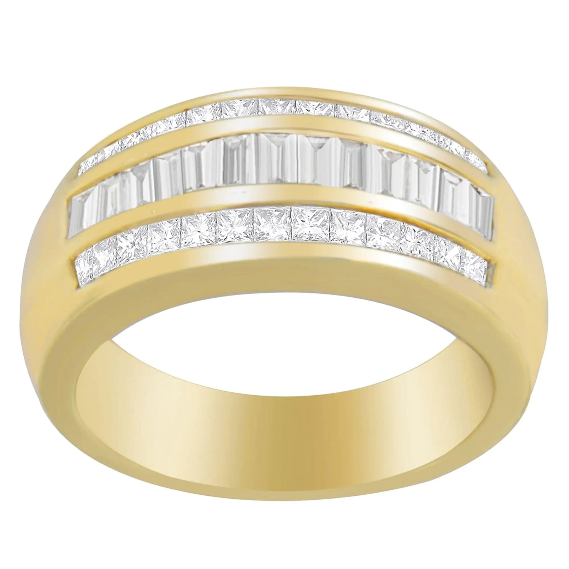 14K Yellow Gold 1ct. TDW Princess and Baguette - Cut Diamond Ring(H - I, SI1 - SI2) - Jaazi Intl