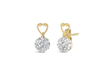 14K Yellow Gold 1ct. TDW Round - cut Diamond Earrings (I - J,SI2 - I1) - Jaazi Intl