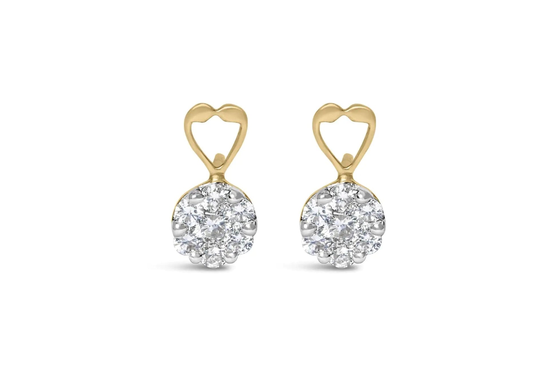 14K Yellow Gold 1ct. TDW Round - cut Diamond Earrings (I - J,SI2 - I1) - Jaazi Intl