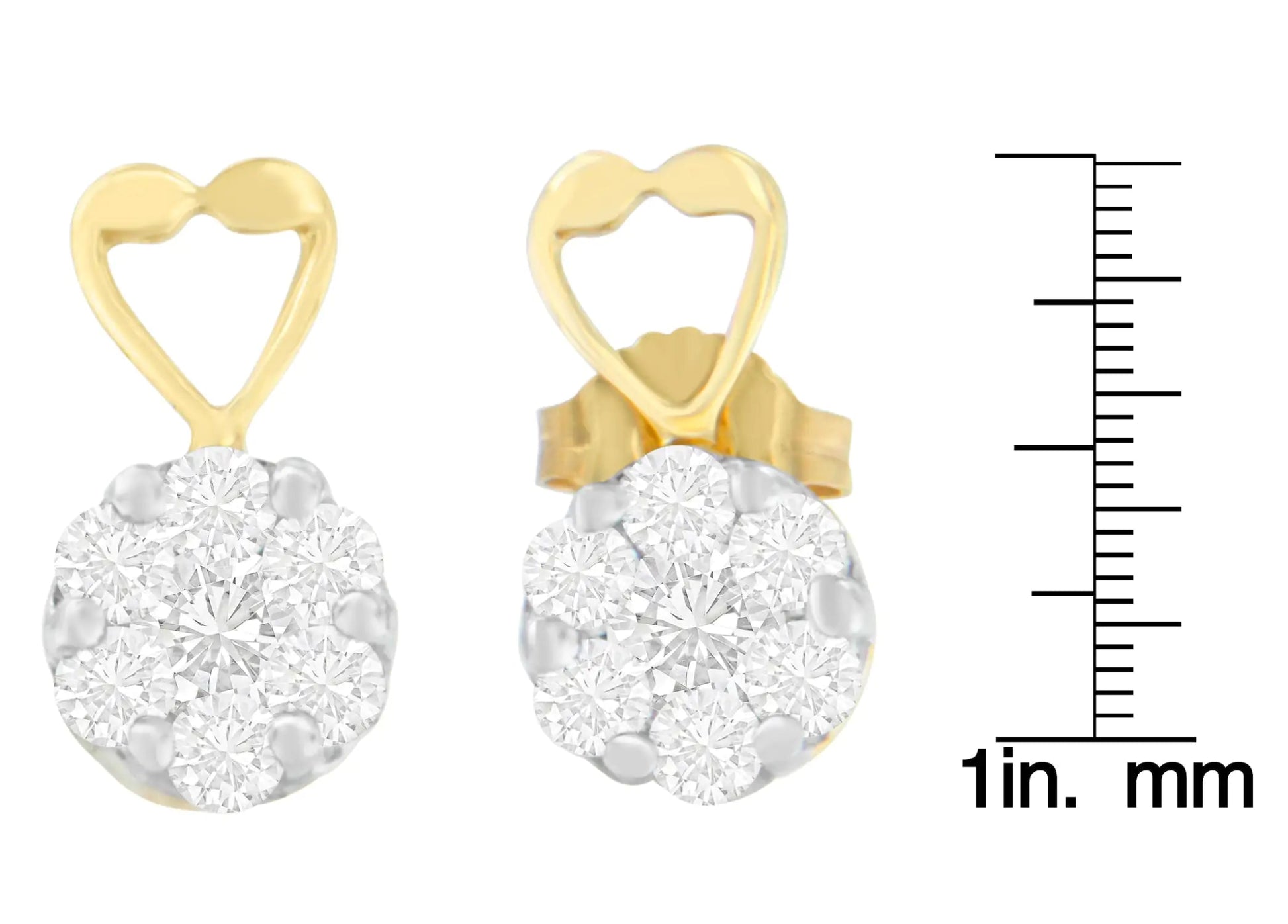 14K Yellow Gold 1ct. TDW Round - cut Diamond Earrings (I - J,SI2 - I1) - Jaazi Intl