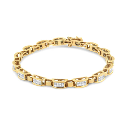 14K Yellow Gold 2 1/2 Cttw Princess - Cut Diamond Link Tennis Bracelet (H - I Color, SI2 - I1 Clarity) - 7.25" - Jaazi Intl