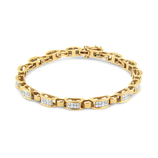 14K Yellow Gold 2 1/2 Cttw Princess - Cut Diamond Link Tennis Bracelet (H - I Color, SI2 - I1 Clarity) - 7.25" - Jaazi Intl