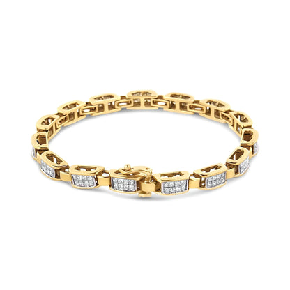 14K Yellow Gold 2 1/2 Cttw Princess - Cut Diamond Link Tennis Bracelet (H - I Color, SI2 - I1 Clarity) - 7.25" - Jaazi Intl