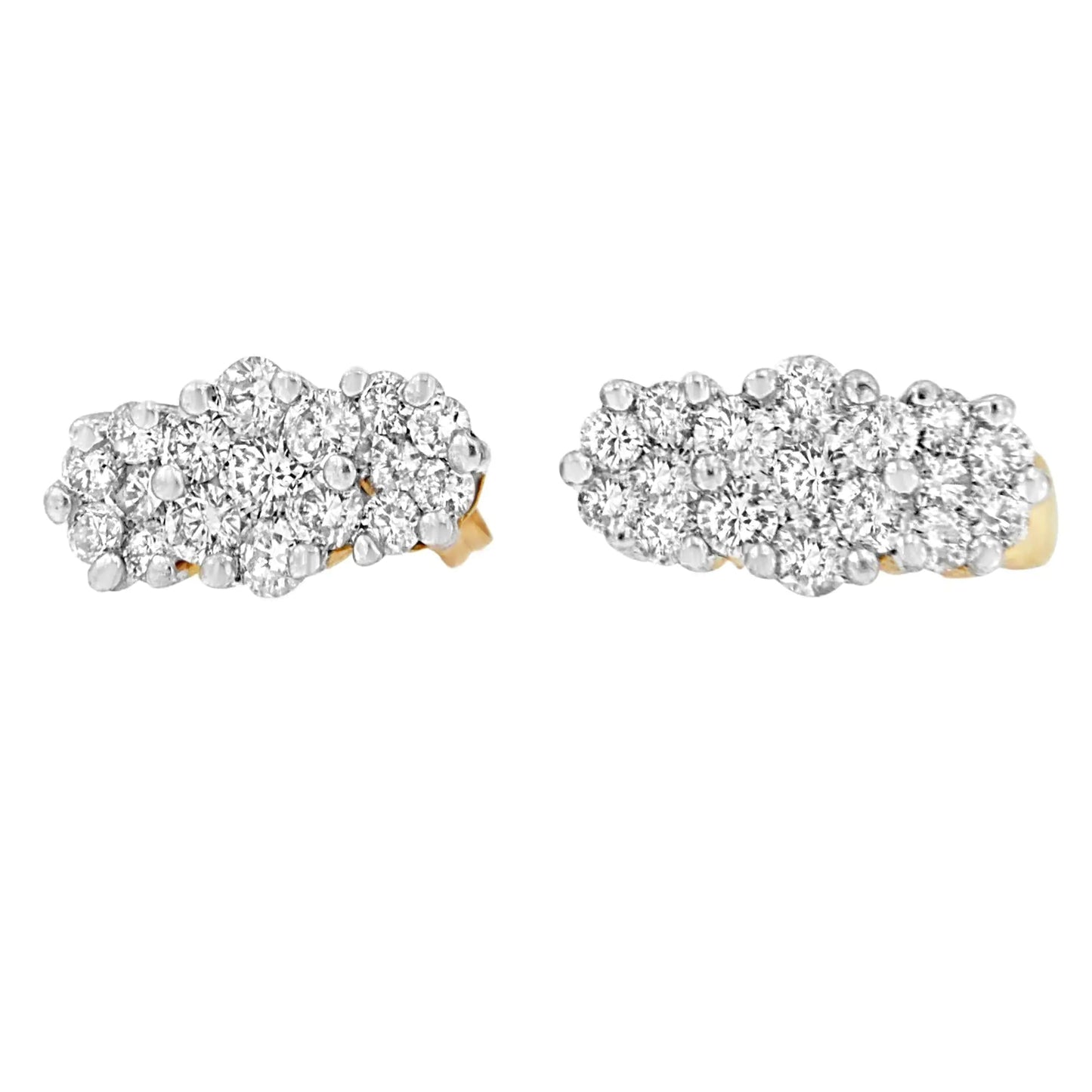 14K Yellow Gold 2 1/20 cttw Round Cut Diamond Cluster Earrings (I - J, I1 - I2) - Jaazi Intl