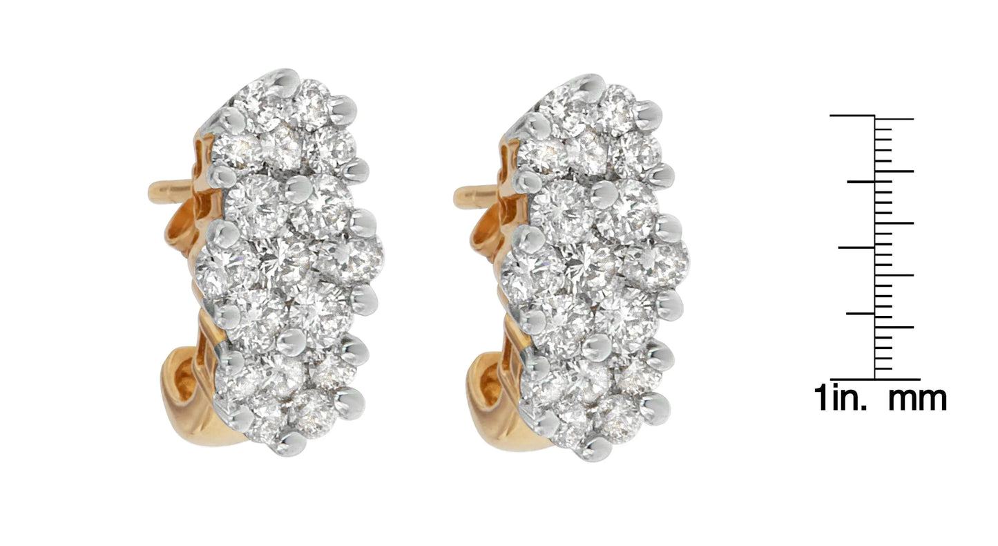 14K Yellow Gold 2 1/20 cttw Round Cut Diamond Cluster Earrings (I - J, I1 - I2) - Jaazi Intl