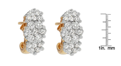 14K Yellow Gold 2 1/20 cttw Round Cut Diamond Cluster Earrings (I - J, I1 - I2) - Jaazi Intl