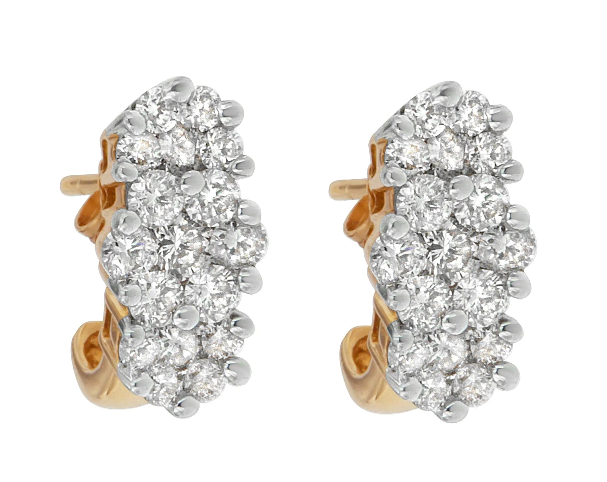 14K Yellow Gold 2 1/20 cttw Round Cut Diamond Cluster Earrings (I - J, I1 - I2) - Jaazi Intl