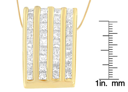 14K Yellow Gold 2 1/3 cttw Princess Cut Diamond Block Pendant Necklace (H - I, SI1 - SI2) - Jaazi Intl