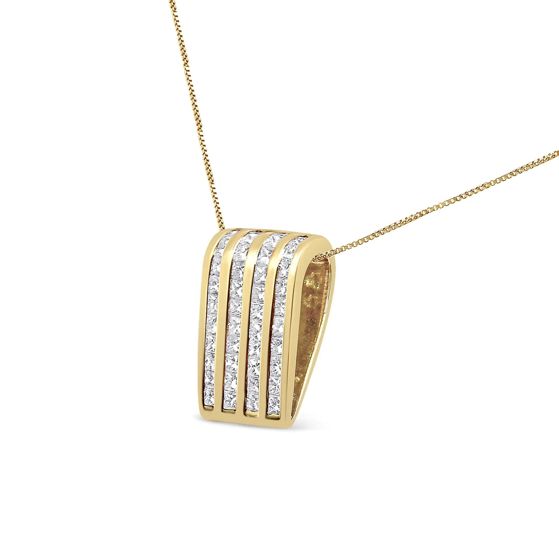 14K Yellow Gold 2 1/3 cttw Princess Cut Diamond Block Pendant Necklace (H - I, SI1 - SI2) - Jaazi Intl