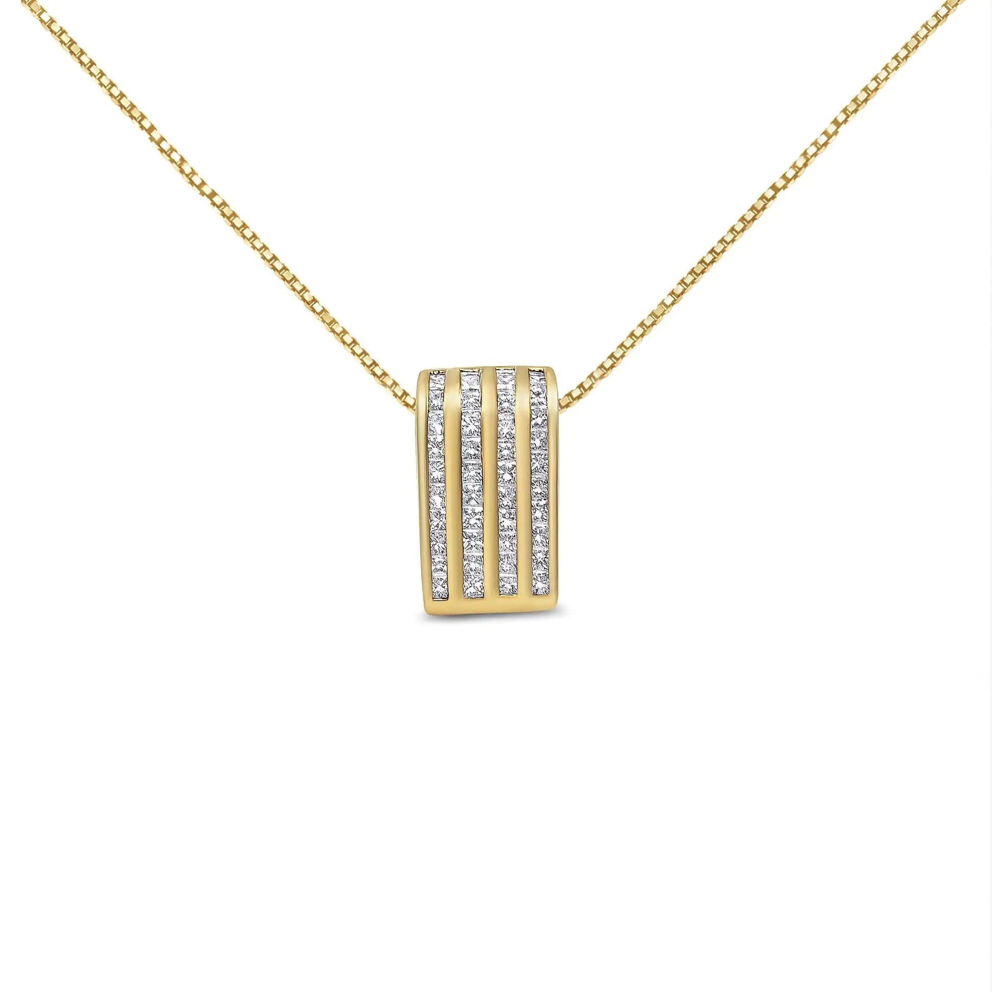 14K Yellow Gold 2 1/3 cttw Princess Cut Diamond Block Pendant Necklace (H - I, SI1 - SI2) - Jaazi International