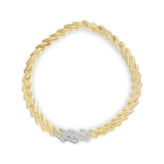 14k Yellow Gold 2 3/4 Cttw Pave Diamond Miami Cuban Curb Link Chain 16" Necklace (H - I Color, SI1 - SI2 Clarity) - Jaazi Intl