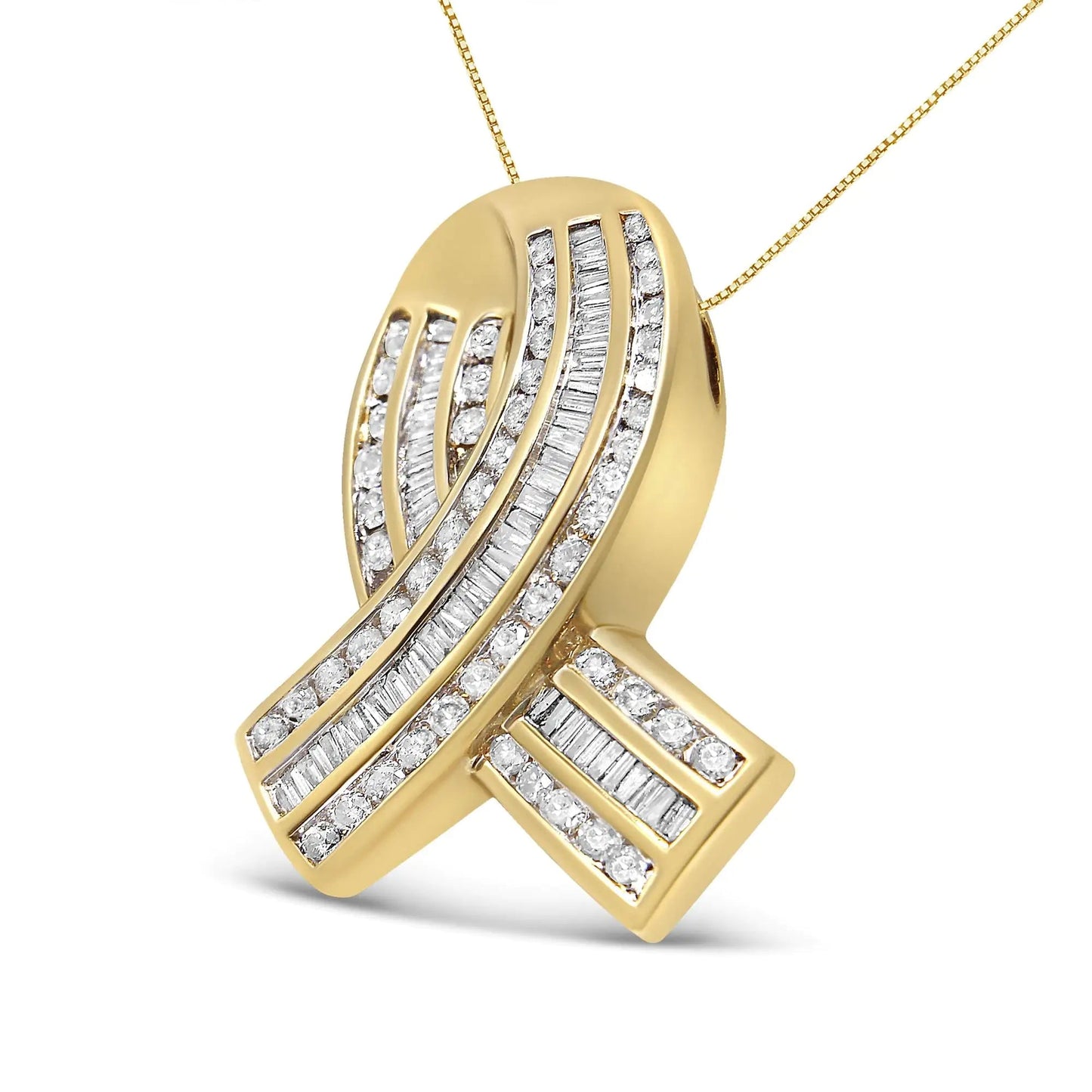 14K Yellow Gold 2 5/8 cttw Channel Set White Diamond Awareness Ribbon Pendant Necklace (G - H Color, VS1 - VS2 Clarity) - NO CHAIN - Jaazi Intl