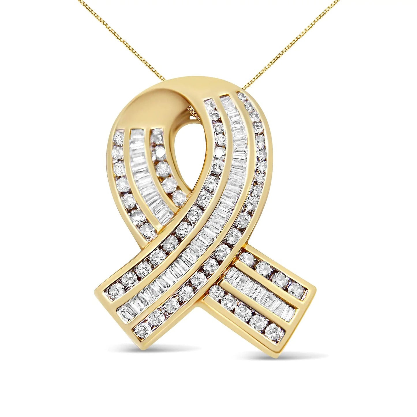 14K Yellow Gold 2 5/8 cttw Channel Set White Diamond Awareness Ribbon Pendant Necklace (G - H Color, VS1 - VS2 Clarity) - NO CHAIN - Jaazi Intl