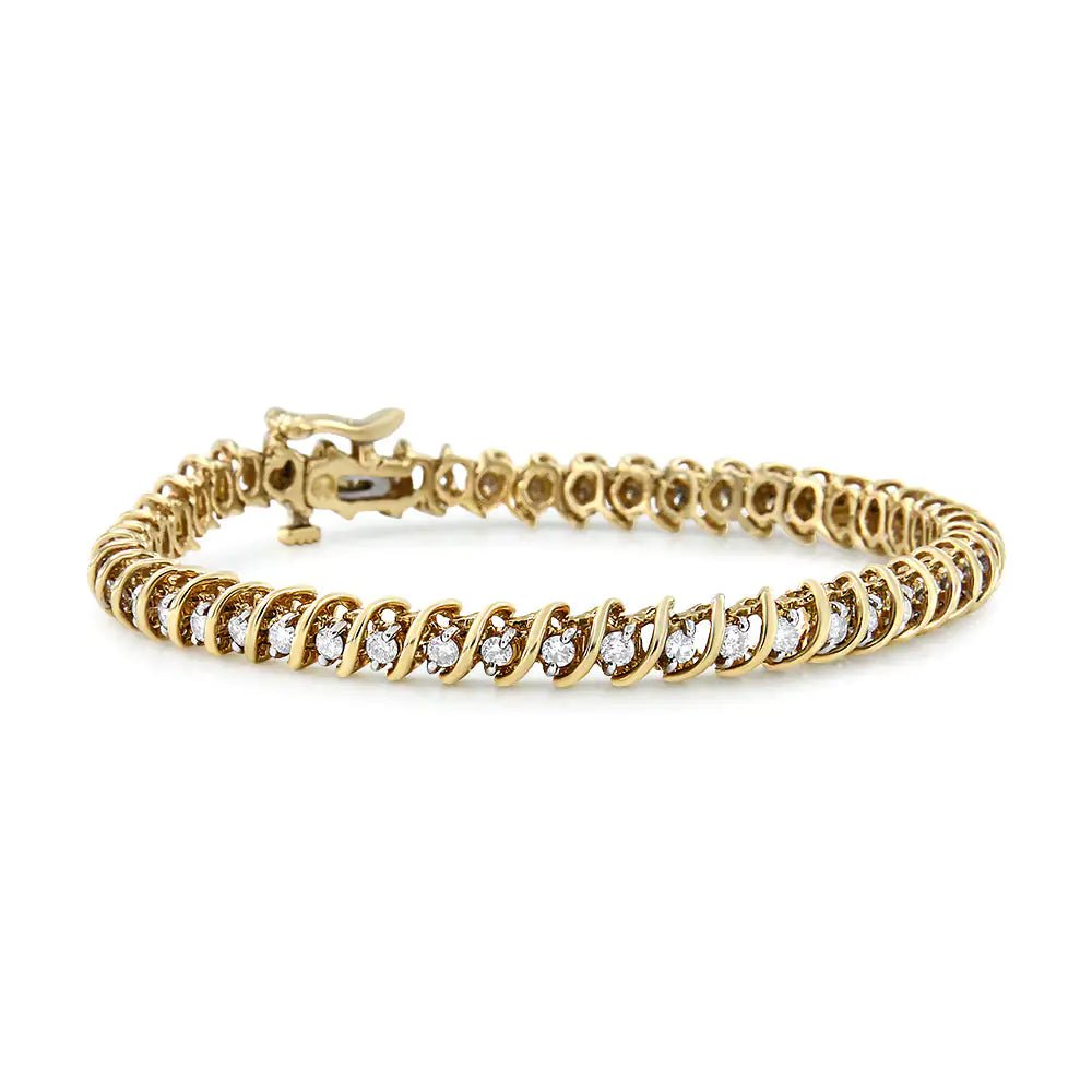 14K Yellow Gold 2.0 Cttw Prong Set Round Brilliant Diamond S Link Tennis Bracelet (I - J Color, I1 - I2 Clarity) - 7" - Jaazi Intl