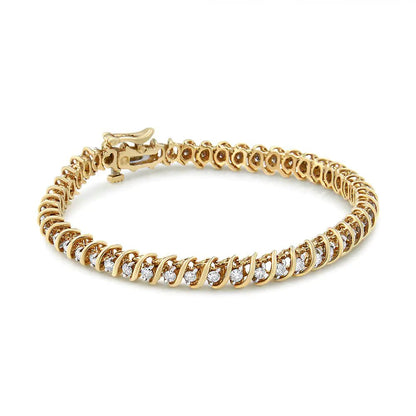 14K Yellow Gold 2.0 Cttw Prong Set Round Brilliant Diamond S Link Tennis Bracelet (I - J Color, I1 - I2 Clarity) - 7" - Jaazi Intl