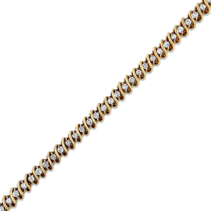 14K Yellow Gold 2.0 Cttw Prong Set Round Brilliant Diamond S Link Tennis Bracelet (I - J Color, I1 - I2 Clarity) - 7" - Jaazi Intl