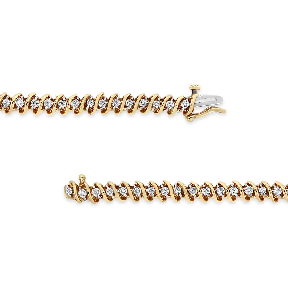 14K Yellow Gold 2.0 Cttw Prong Set Round Brilliant Diamond S Link Tennis Bracelet (I - J Color, I1 - I2 Clarity) - 7" - Jaazi Intl